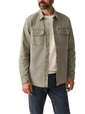 $198NEW Faherty Mens S Sunwashed Canvas CPO  Aspen Olive Green Shirt Jacket NWT